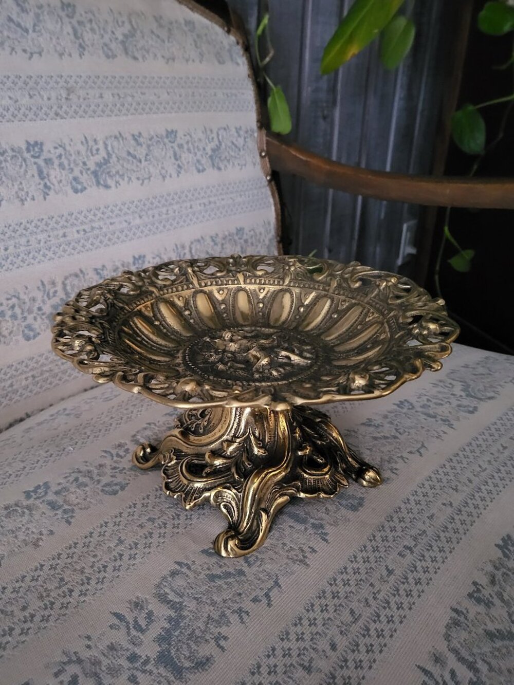 Vintage Italian Brass Cherub Pedestal Bowl Centerpiece